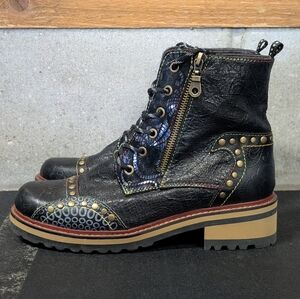 L'ARTISTE Spring Step Womens Rugup Leather Black Multicolor Boots 39